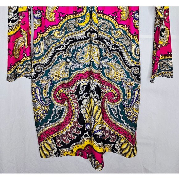 Jude Connally Collared 1/4 Zip Long Sleeve Paisley Print Dress Multicolor Small - Picture 4 of 6